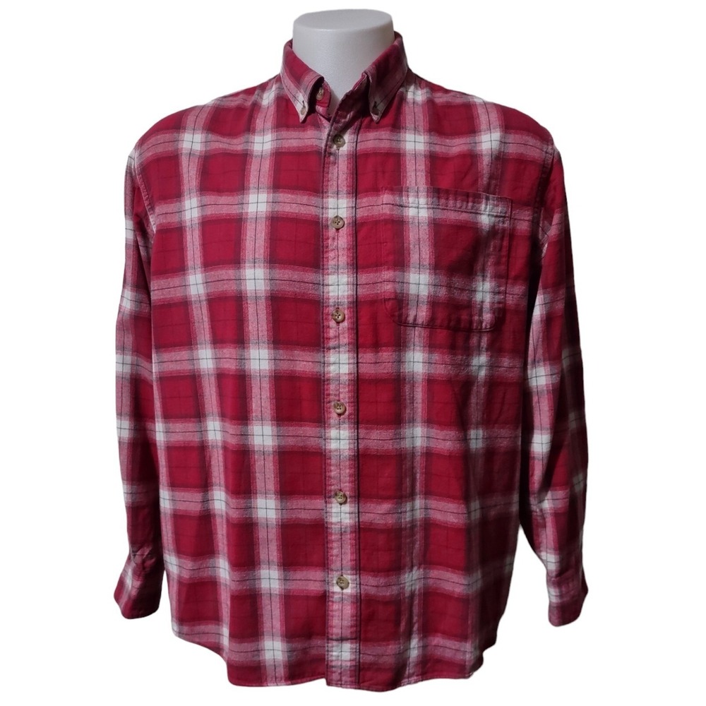 Cabelas Flannel Shirt Large Mens Gorp Core Cabin Red White Plaid Button Down L